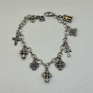 Brighton Eternity Cross Charm Bracelet Silver Plated Two-tone 8" Adjustable